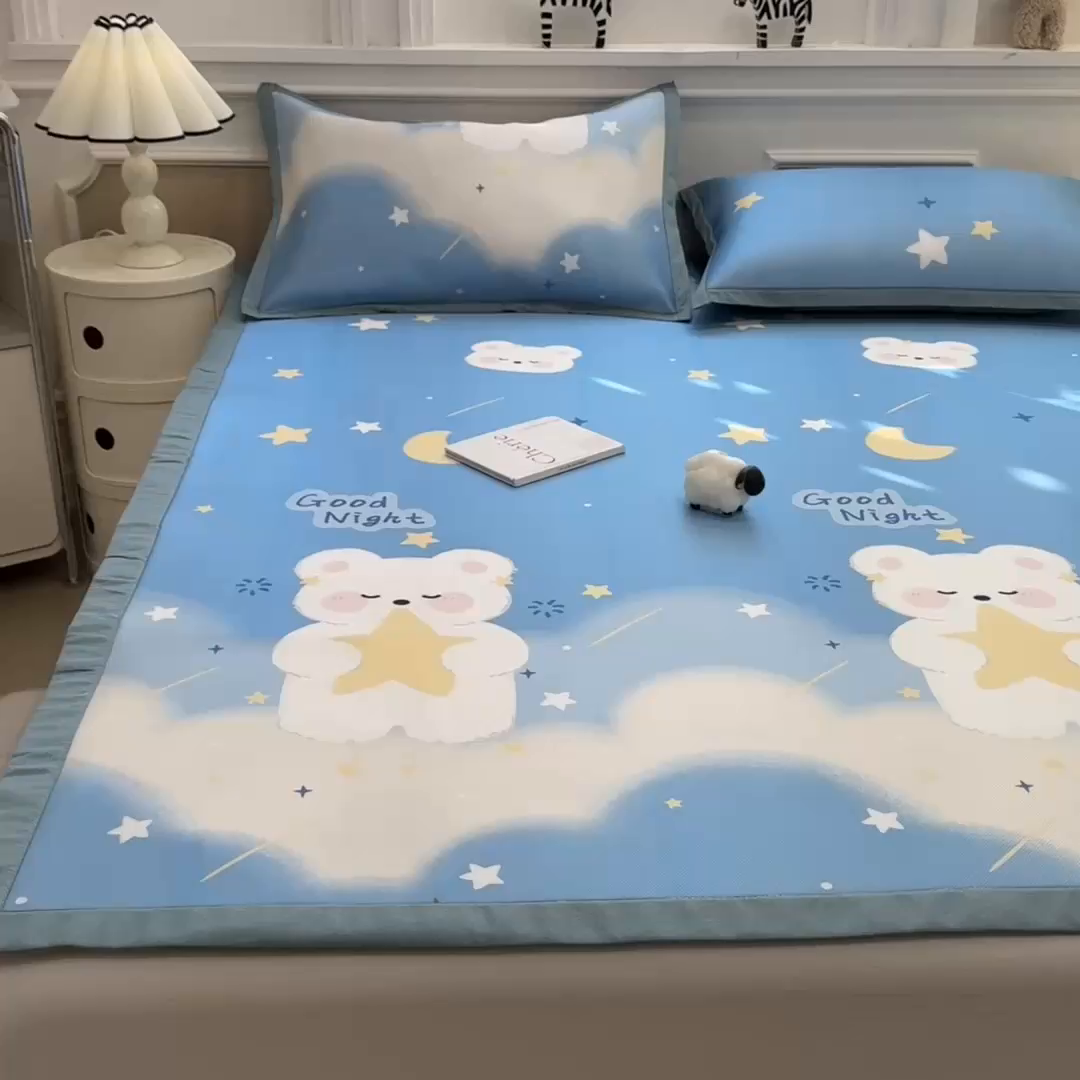 91家纺网 家纺一手货源 找家纺 布凡家居 2026新款卡通冰丝印花凉席 星河兔