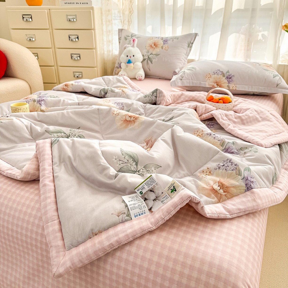 91家纺网 家纺一手货源 找家纺 寝美资家居 2026新款A类里外全棉夏凉被四件套-风格一 晚风