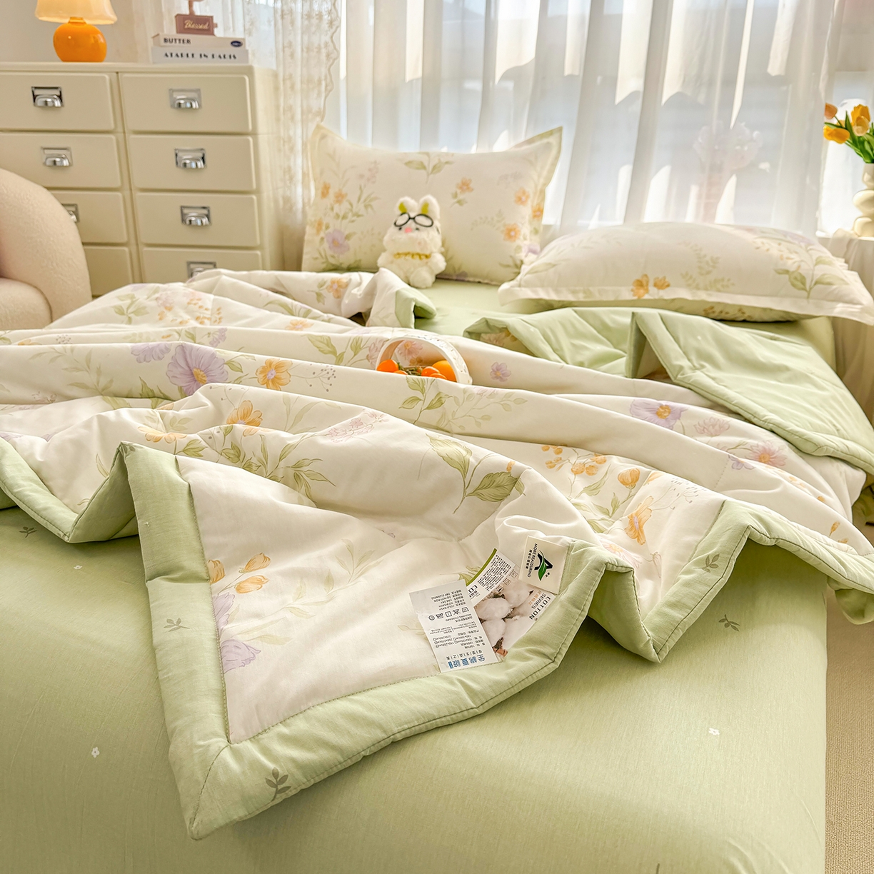 91家纺网 家纺一手货源 找家纺 寝美资家居 2026新款A类里外全棉夏凉被四件套-风格一 暮云花卉