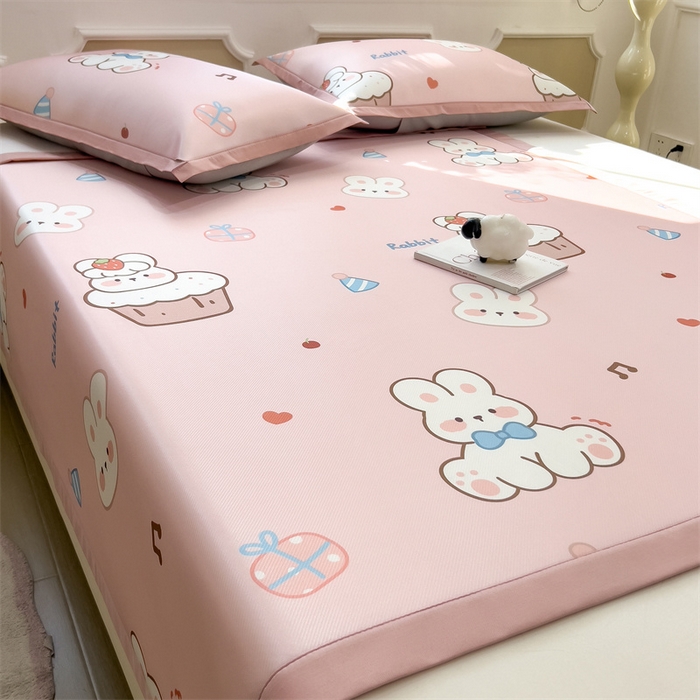 91家纺网 家纺一手货源 找家纺 布凡家居 2026新款卡通冰丝印花凉席 幸福小兔