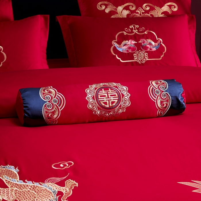 91家纺网 家纺一手货源 找家纺 （总）慕她家纺 2026慕她大花工艺款全棉纯棉婚庆四件套大红色刺绣结婚床上用品