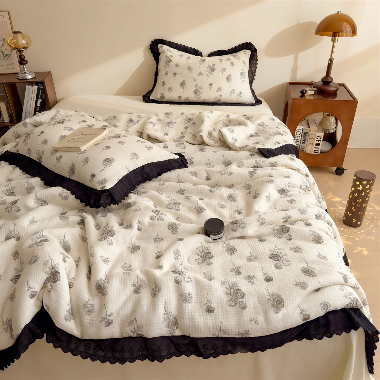 91家纺网 家纺一手货源 找家纺 兄弟坊 2026新款A类美拉德全棉韩版皱皱纱花边大豆夏被夏凉被空调被午睡被 皱皱纱花边款-甜静花园