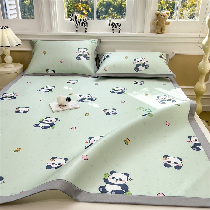 91家纺网 家纺一手货源 找家纺 布凡家居 2026新款卡通冰丝印花凉席 熊猫乐园