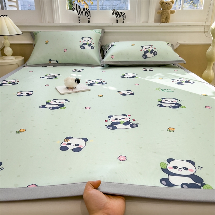 布凡家居 2026新款卡通冰丝印花凉席 熊猫乐园