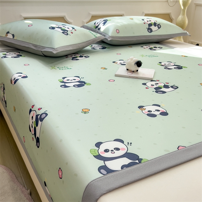 91家纺网 家纺一手货源 找家纺 布凡家居 2026新款卡通冰丝印花凉席 熊猫乐园