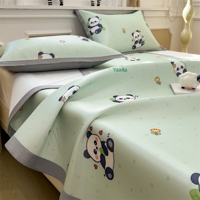 91家纺网 家纺一手货源 找家纺 布凡家居 2026新款卡通冰丝印花凉席 熊猫乐园