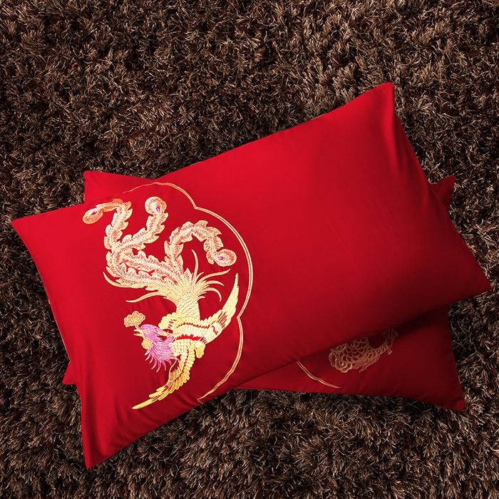 91家纺网 家纺一手货源 找家纺 慕她家纺 2026慕她大花工艺款全棉纯棉婚庆四件套大红色刺绣结婚床上用品 龙凤团圆