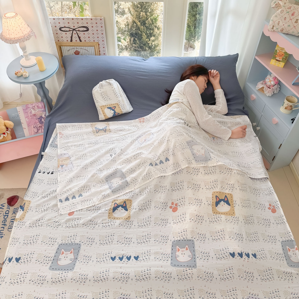 91家纺网 家纺一手货源 找家纺 （总）Sweet dreams甜梦 2026新款A类皱皱双层纱小清新酒店一体式旅行睡袋