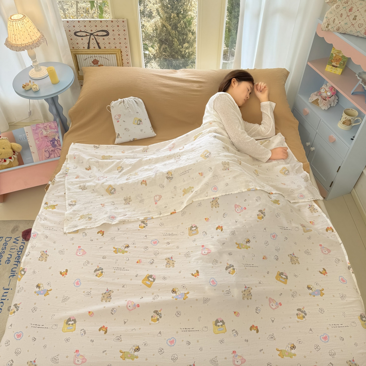 91家纺网 家纺一手货源 找家纺 （总）Sweet dreams甜梦 2026新款A类皱皱双层纱小清新酒店一体式旅行睡袋