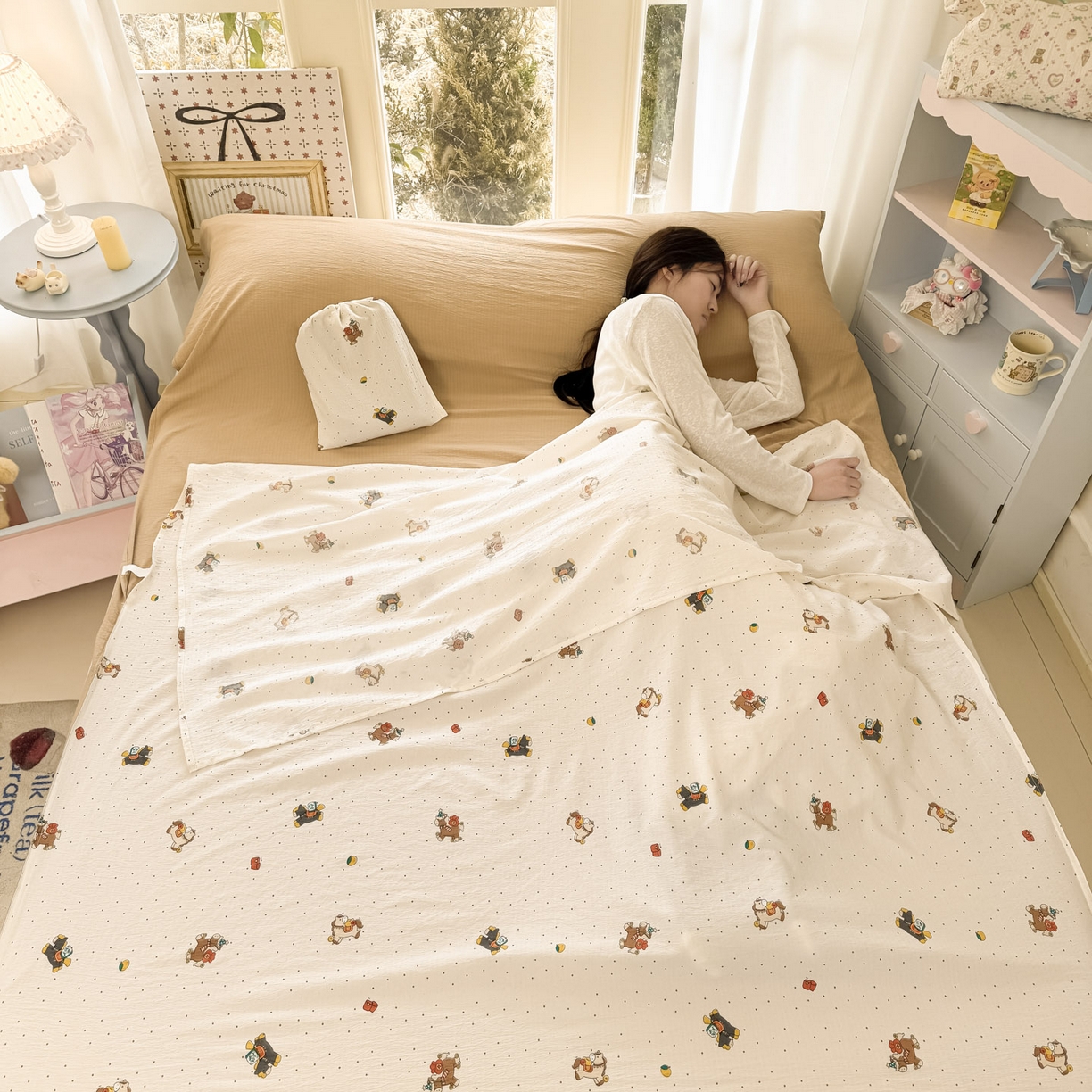 91家纺网 家纺一手货源 找家纺 （总）Sweet dreams甜梦 2026新款A类皱皱双层纱小清新酒店一体式旅行睡袋