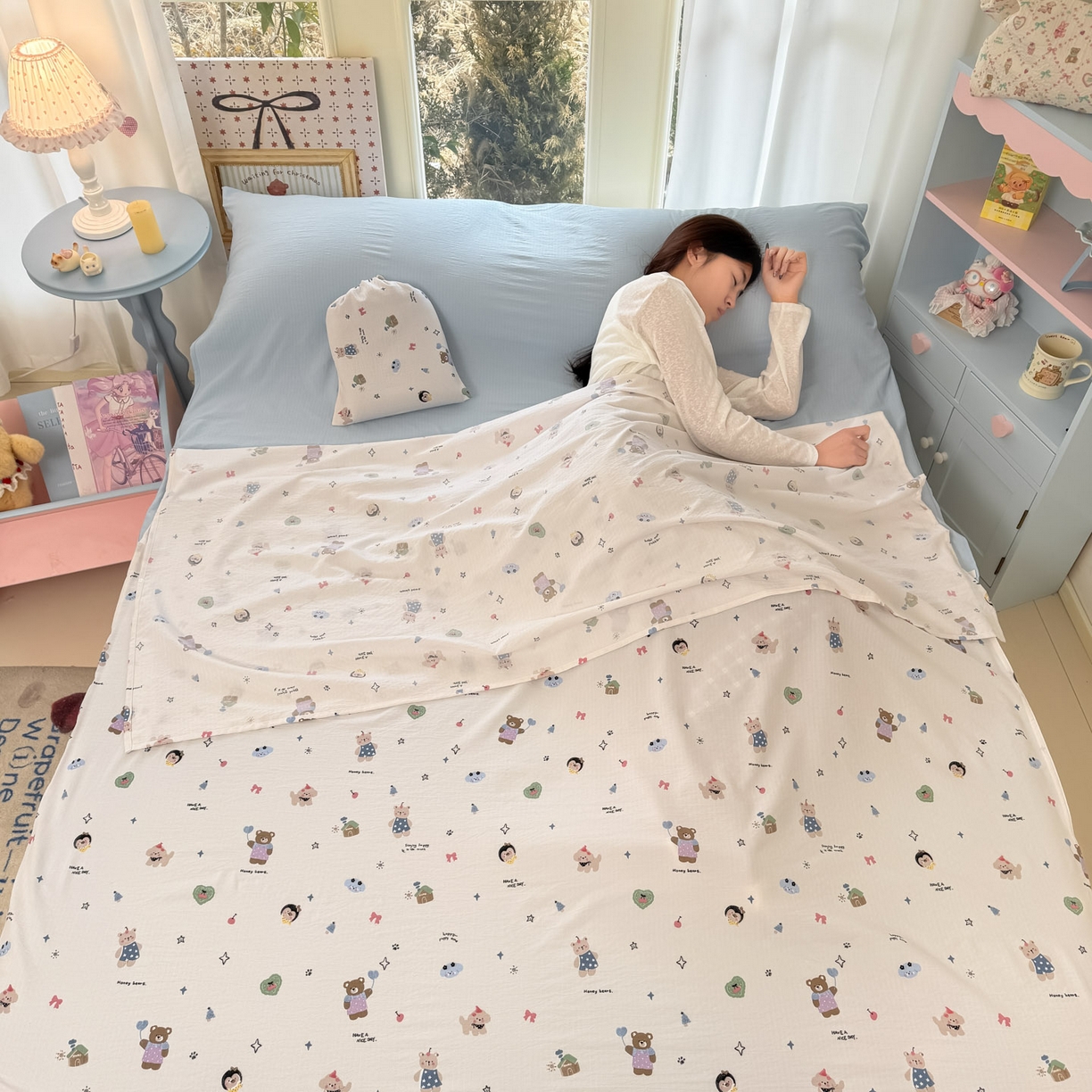 91家纺网 家纺一手货源 找家纺 （总）Sweet dreams甜梦 2026新款A类皱皱双层纱小清新酒店一体式旅行睡袋