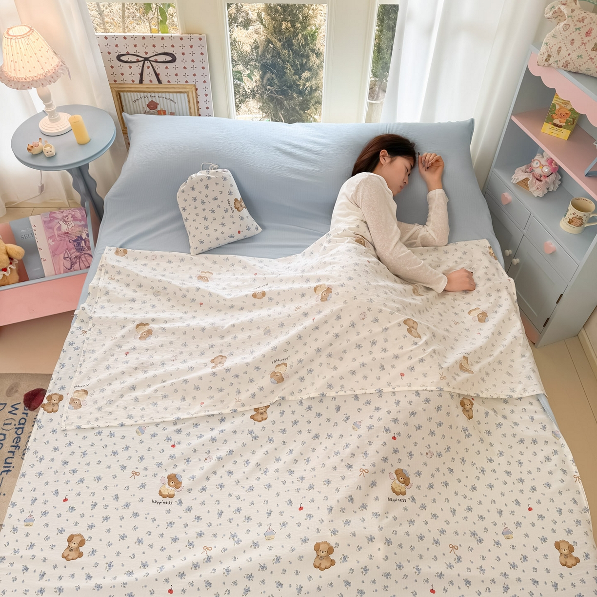 91家纺网 家纺一手货源 找家纺 （总）Sweet dreams甜梦 2026新款A类皱皱双层纱小清新酒店一体式旅行睡袋