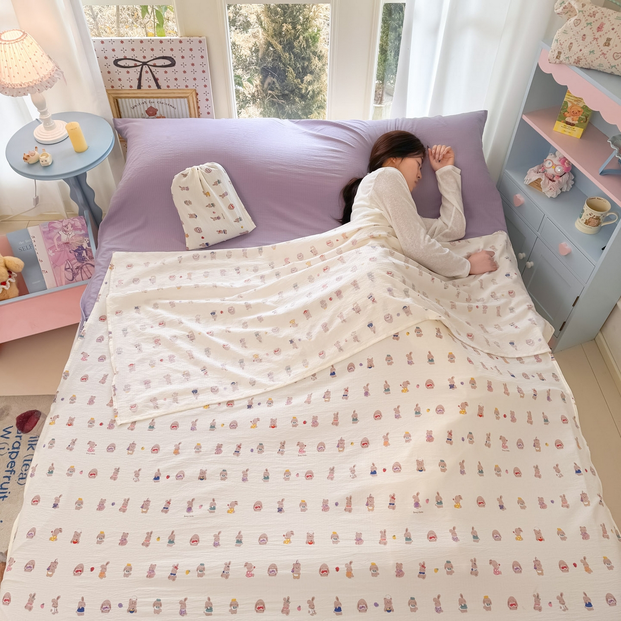 91家纺网 家纺一手货源 找家纺 （总）Sweet dreams甜梦 2026新款A类皱皱双层纱小清新酒店一体式旅行睡袋