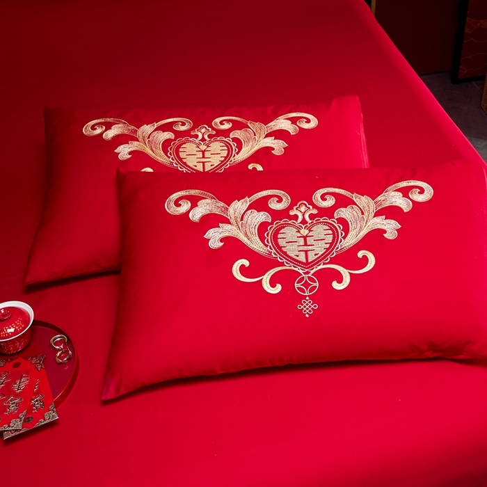 91家纺网 家纺一手货源 找家纺 （总）慕她家纺 2026慕她大花工艺款全棉纯棉婚庆四件套大红色刺绣结婚床上用品