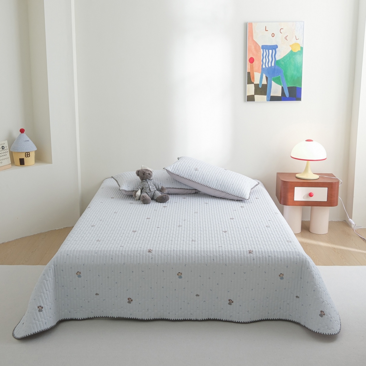 91家纺网 家纺一手货源 找家纺 庭笙 2026新款卡通贝壳针两面可用夹棉床盖床盖四件套 暖小象-兰