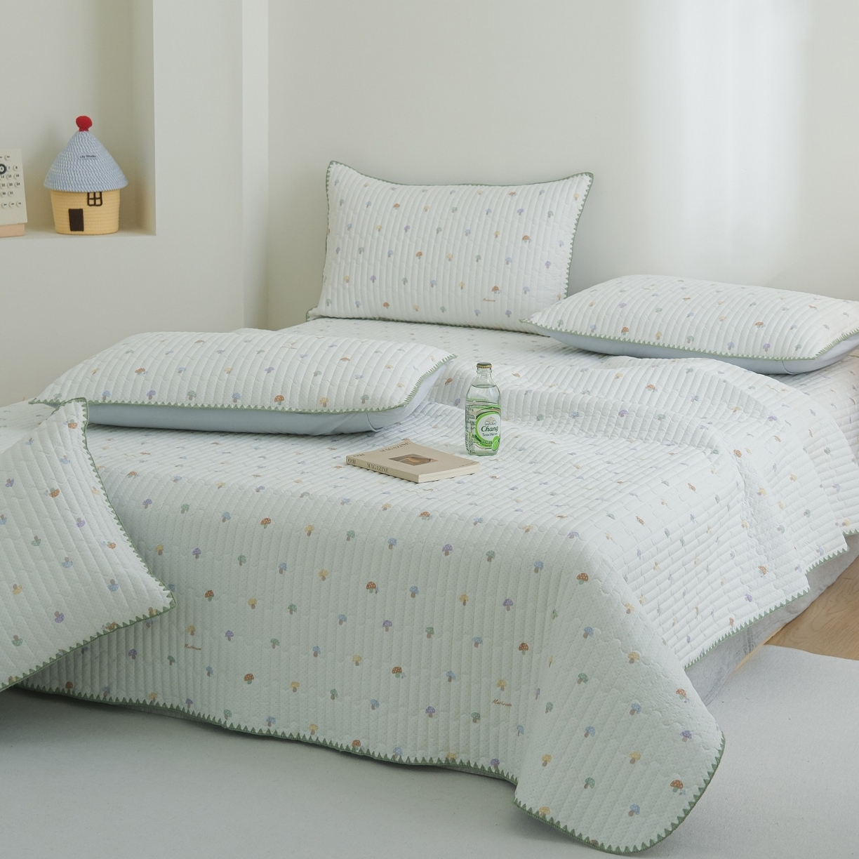 91家纺网 家纺一手货源 找家纺 庭笙 2026新款卡通贝壳针两面可用夹棉床盖床盖四件套 小蘑菇-米