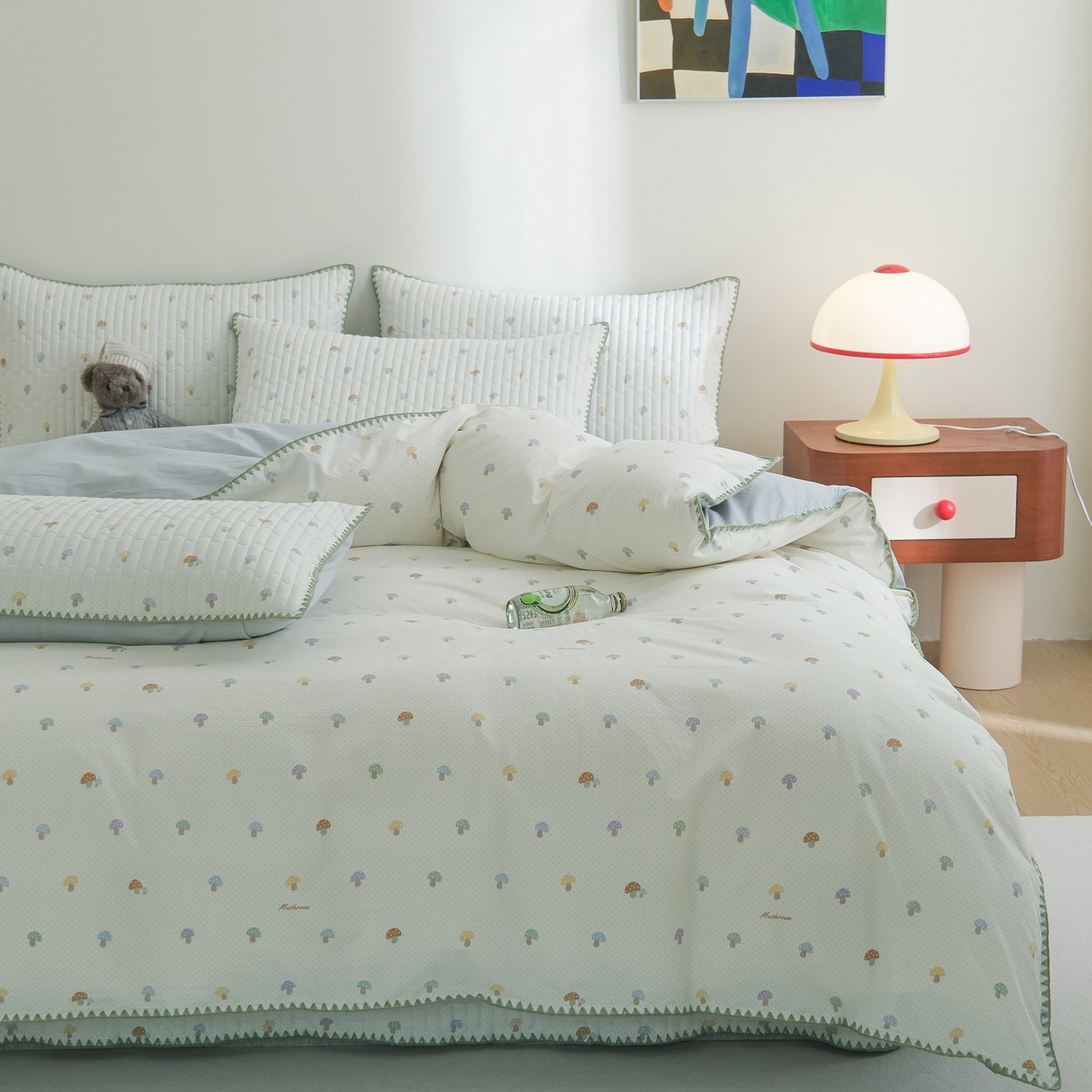 91家纺网 家纺一手货源 找家纺 庭笙 2026新款卡通贝壳针两面可用夹棉床盖床盖四件套 小蘑菇-米