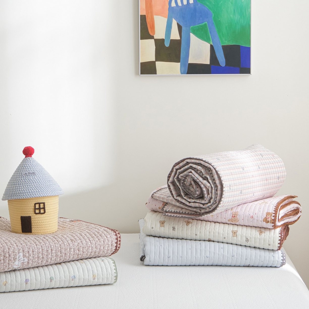 庭笙 2026新款卡通贝壳针两面可用夹棉床盖床盖四件套 组合图