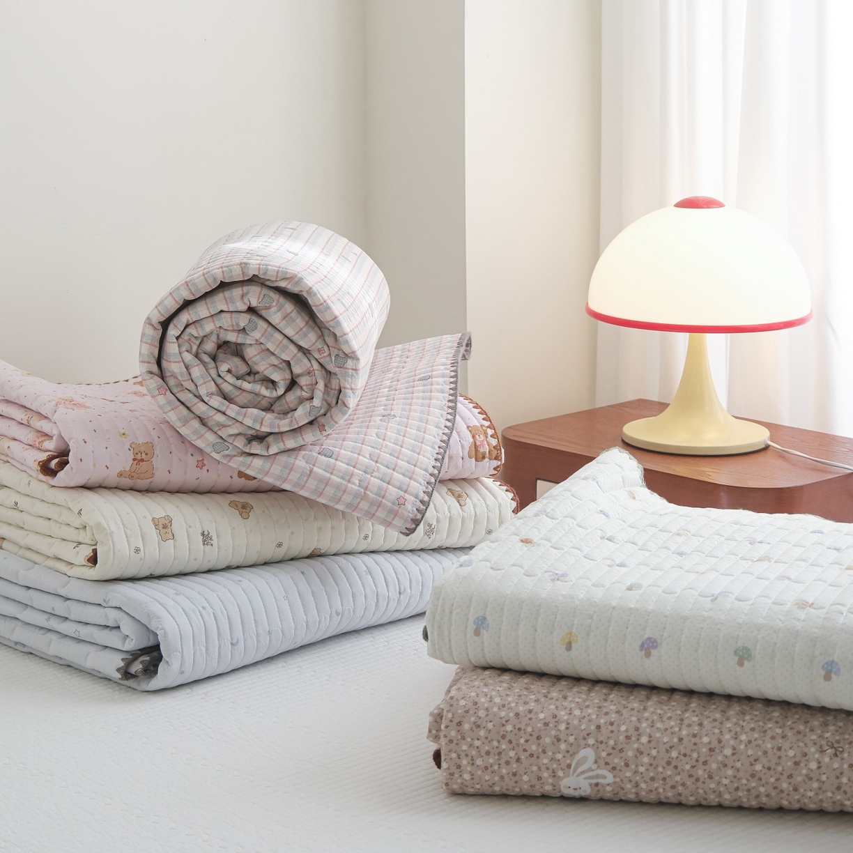 91家纺网 家纺一手货源 找家纺 庭笙 2026新款卡通贝壳针两面可用夹棉床盖床盖四件套 组合图