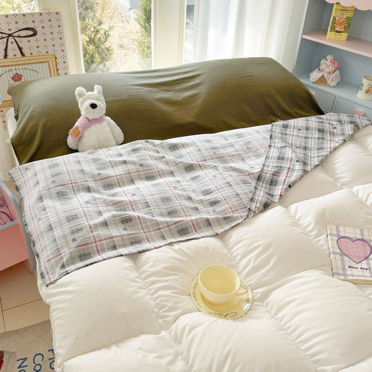 91家纺网 家纺一手货源 找家纺 Sweet dreams甜梦 2026新款A类皱皱双层纱小清新酒店一体式旅行睡袋 爱心格子