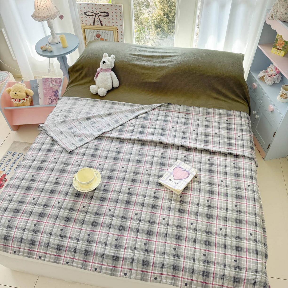 91家纺网 家纺一手货源 找家纺 Sweet dreams甜梦 2026新款A类皱皱双层纱小清新酒店一体式旅行睡袋 爱心格子