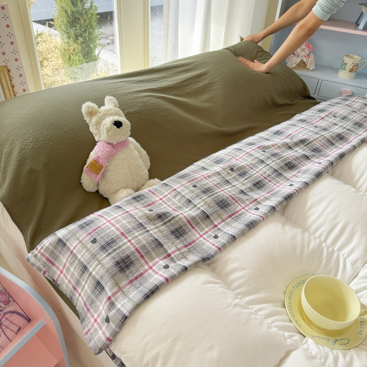 91家纺网 家纺一手货源 找家纺 Sweet dreams甜梦 2026新款A类皱皱双层纱小清新酒店一体式旅行睡袋 爱心格子