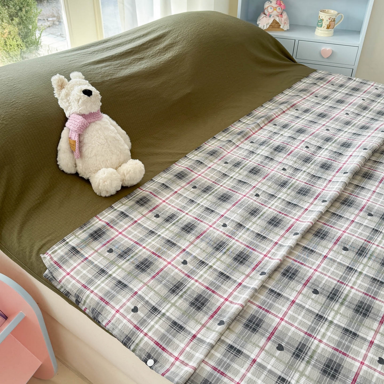 91家纺网 家纺一手货源 找家纺 Sweet dreams甜梦 2026新款A类皱皱双层纱小清新酒店一体式旅行睡袋 爱心格子