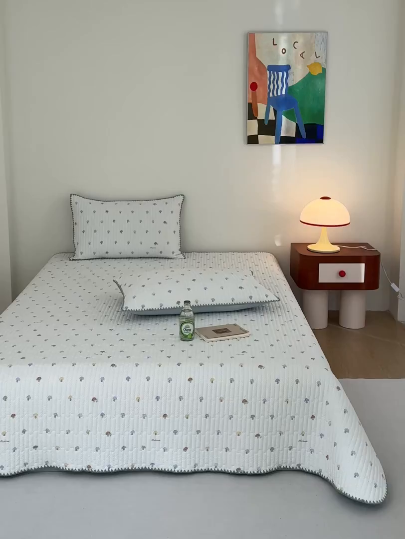 91家纺网 家纺一手货源 找家纺 庭笙 2026新款卡通贝壳针两面可用夹棉床盖床盖四件套 小蘑菇-米