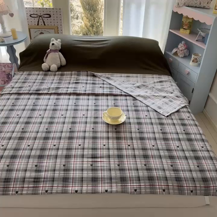 91家纺网 家纺一手货源 找家纺 Sweet dreams甜梦 2026新款A类皱皱双层纱小清新酒店一体式旅行睡袋 爱心格子