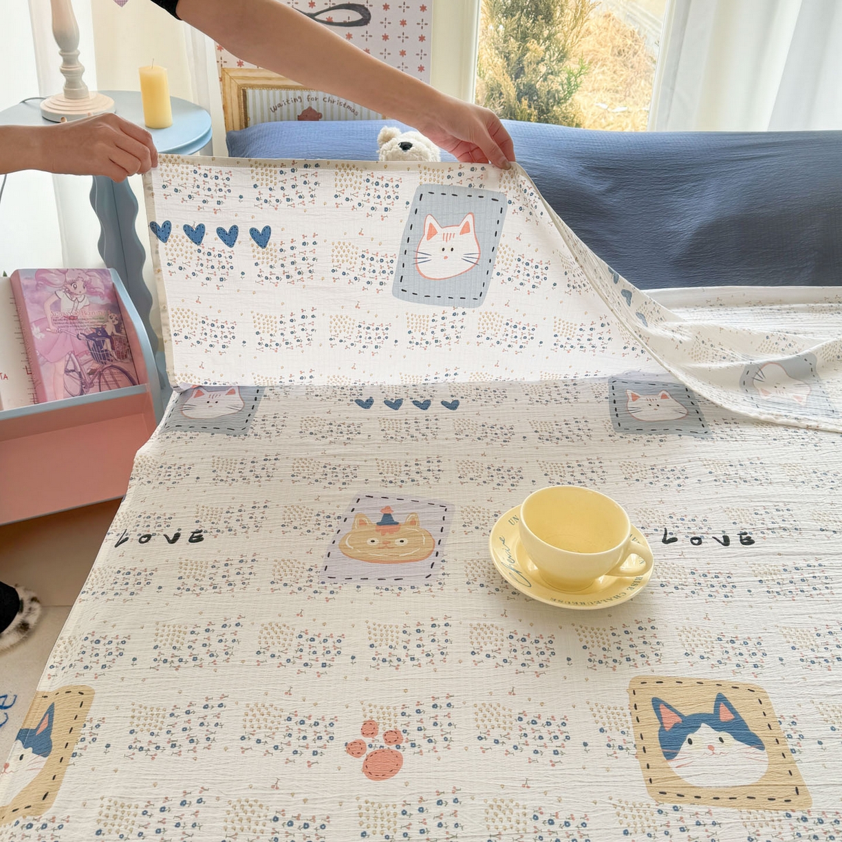 91家纺网 家纺一手货源 找家纺 Sweet dreams甜梦 2026新款A类皱皱双层纱小清新酒店一体式旅行睡袋 大脸猫