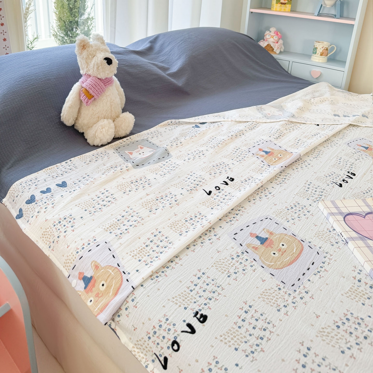 91家纺网 家纺一手货源 找家纺 Sweet dreams甜梦 2026新款A类皱皱双层纱小清新酒店一体式旅行睡袋 大脸猫