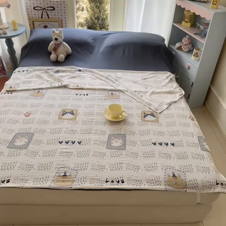 91家纺网 家纺一手货源 找家纺 Sweet dreams甜梦 2026新款A类皱皱双层纱小清新酒店一体式旅行睡袋 大脸猫