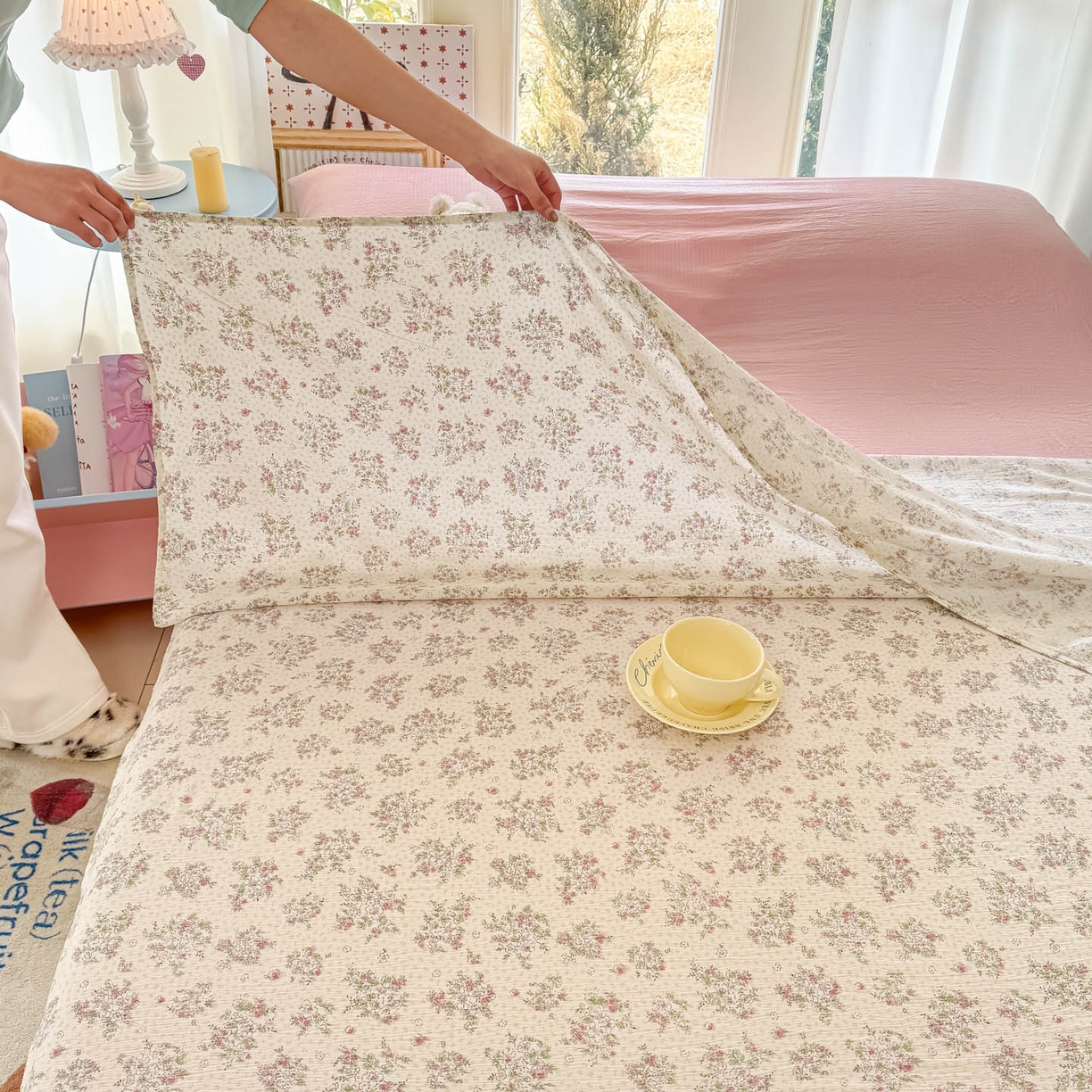 91家纺网 家纺一手货源 找家纺 Sweet dreams甜梦 2026新款A类皱皱双层纱小清新酒店一体式旅行睡袋 粉色小碎花