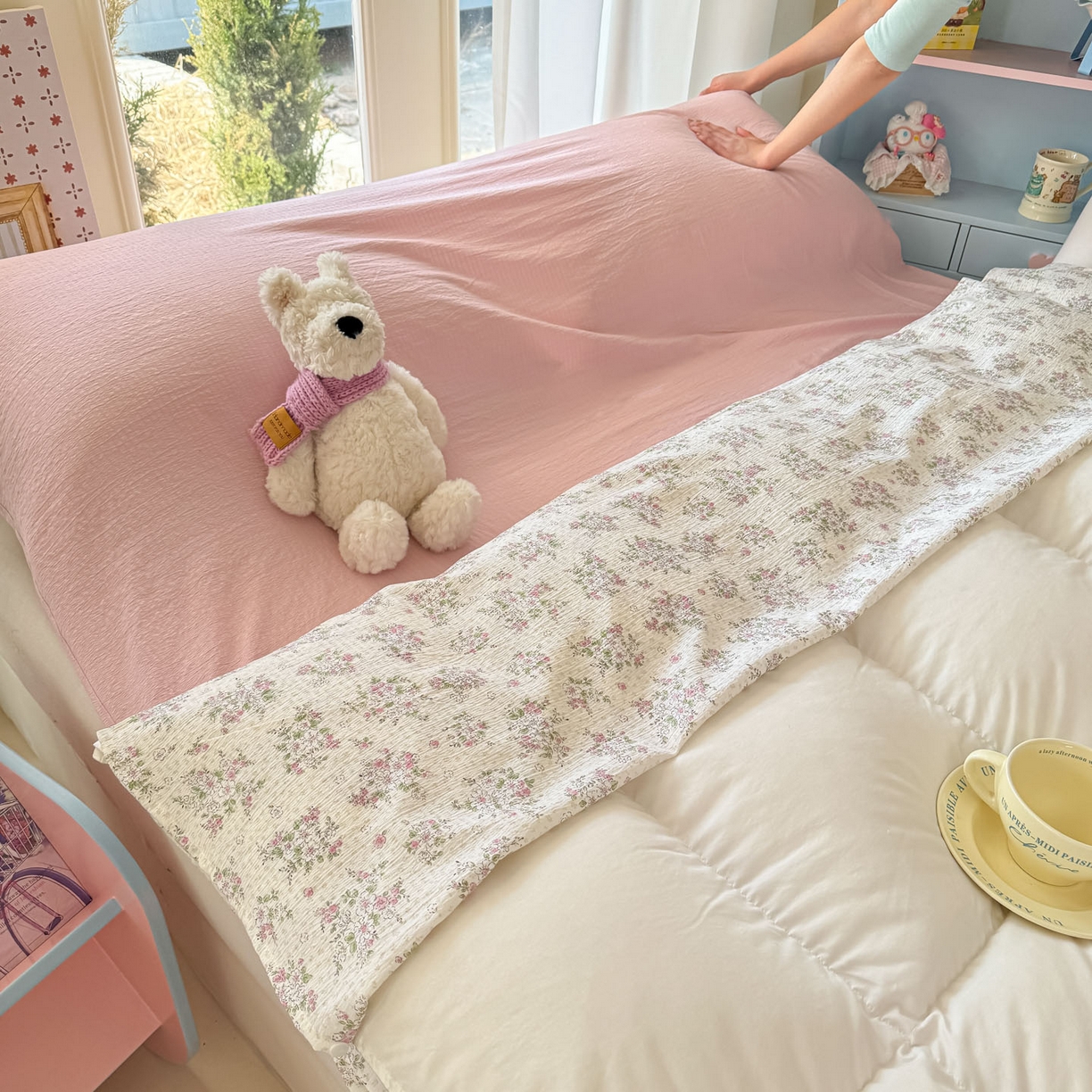 91家纺网 家纺一手货源 找家纺 Sweet dreams甜梦 2026新款A类皱皱双层纱小清新酒店一体式旅行睡袋 粉色小碎花