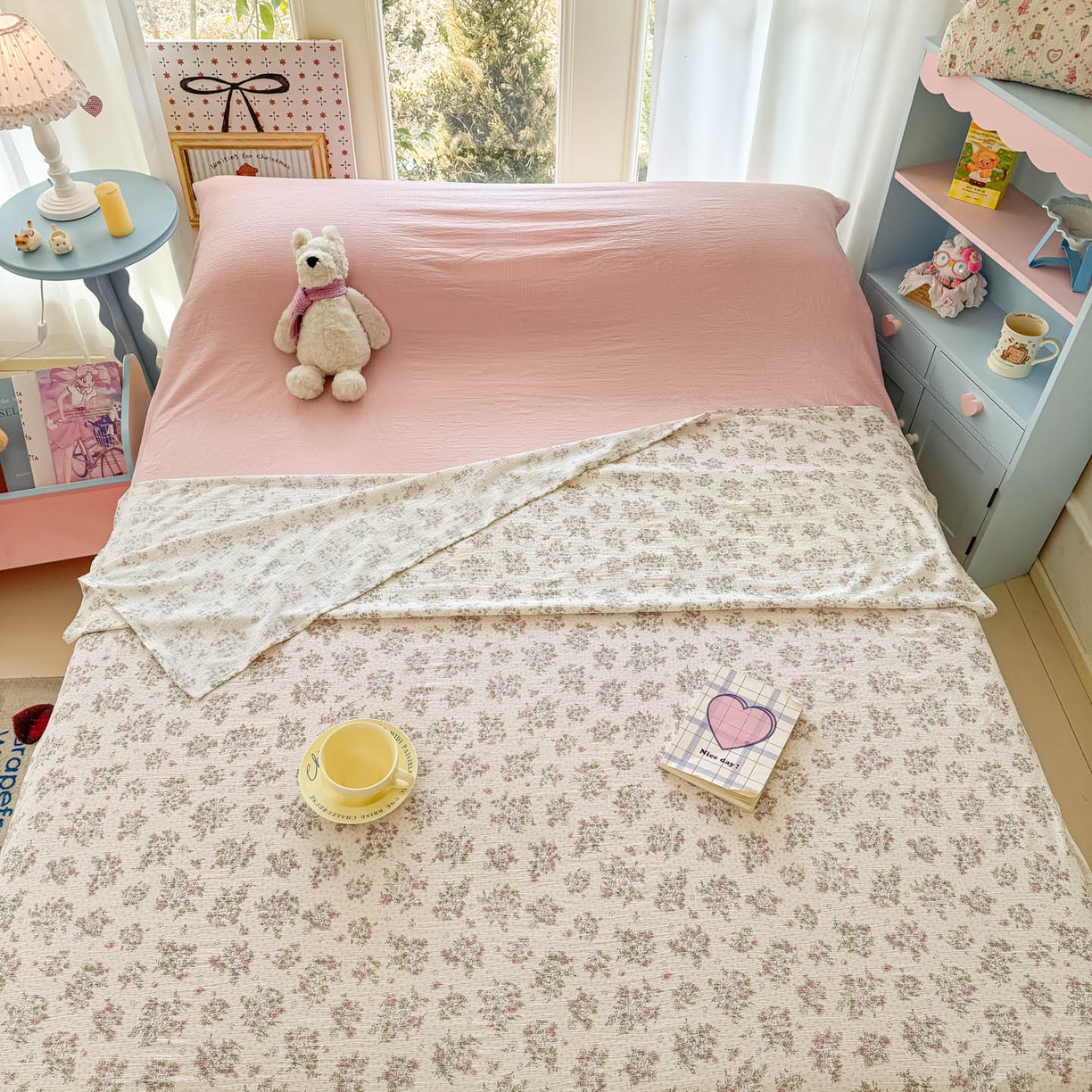 91家纺网 家纺一手货源 找家纺 Sweet dreams甜梦 2026新款A类皱皱双层纱小清新酒店一体式旅行睡袋 粉色小碎花