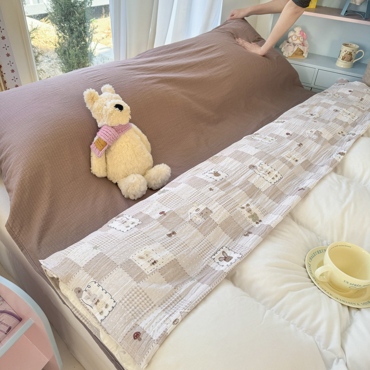 91家纺网 家纺一手货源 找家纺 Sweet dreams甜梦 2026新款A类皱皱双层纱小清新酒店一体式旅行睡袋 格子小兔