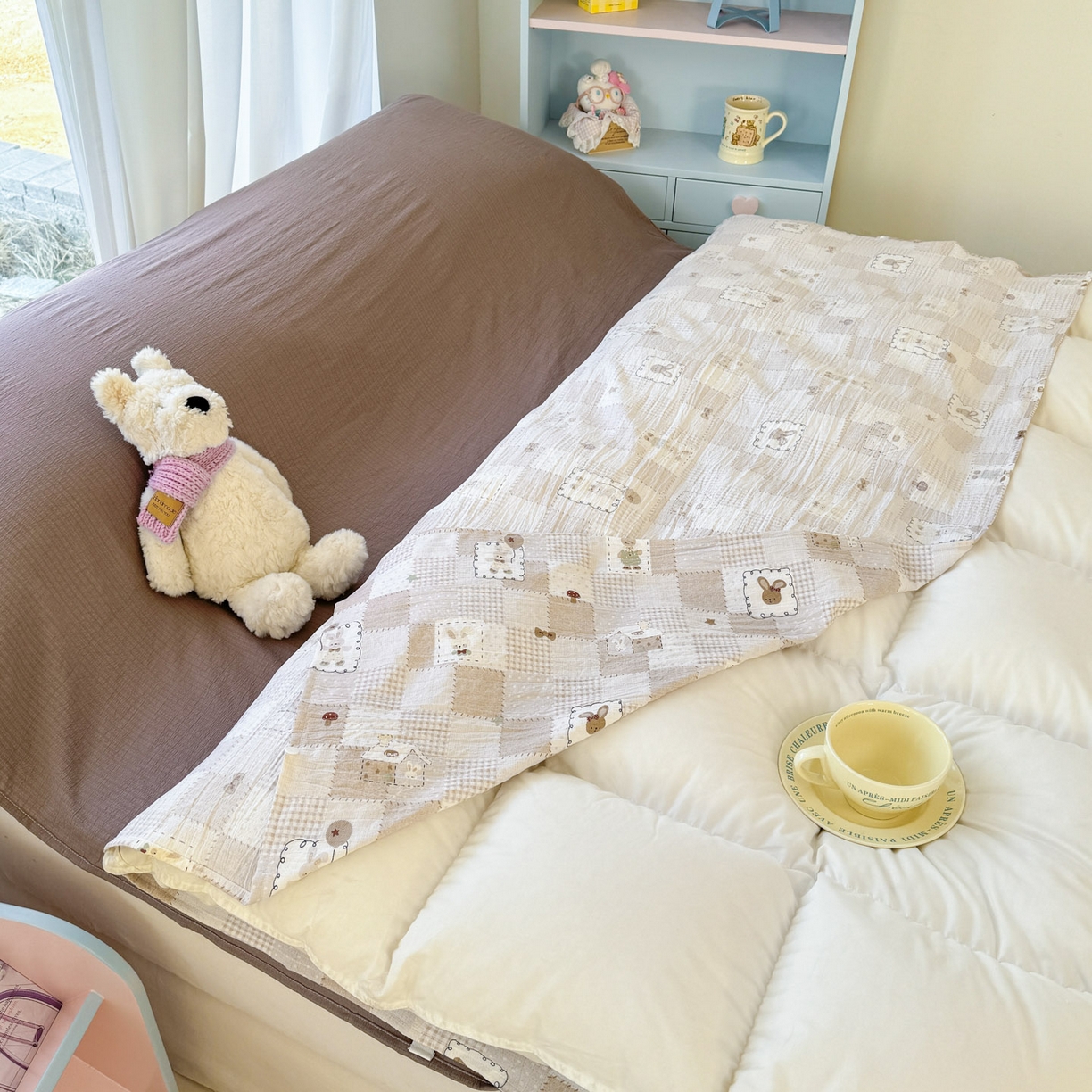 91家纺网 家纺一手货源 找家纺 Sweet dreams甜梦 2026新款A类皱皱双层纱小清新酒店一体式旅行睡袋 格子小兔