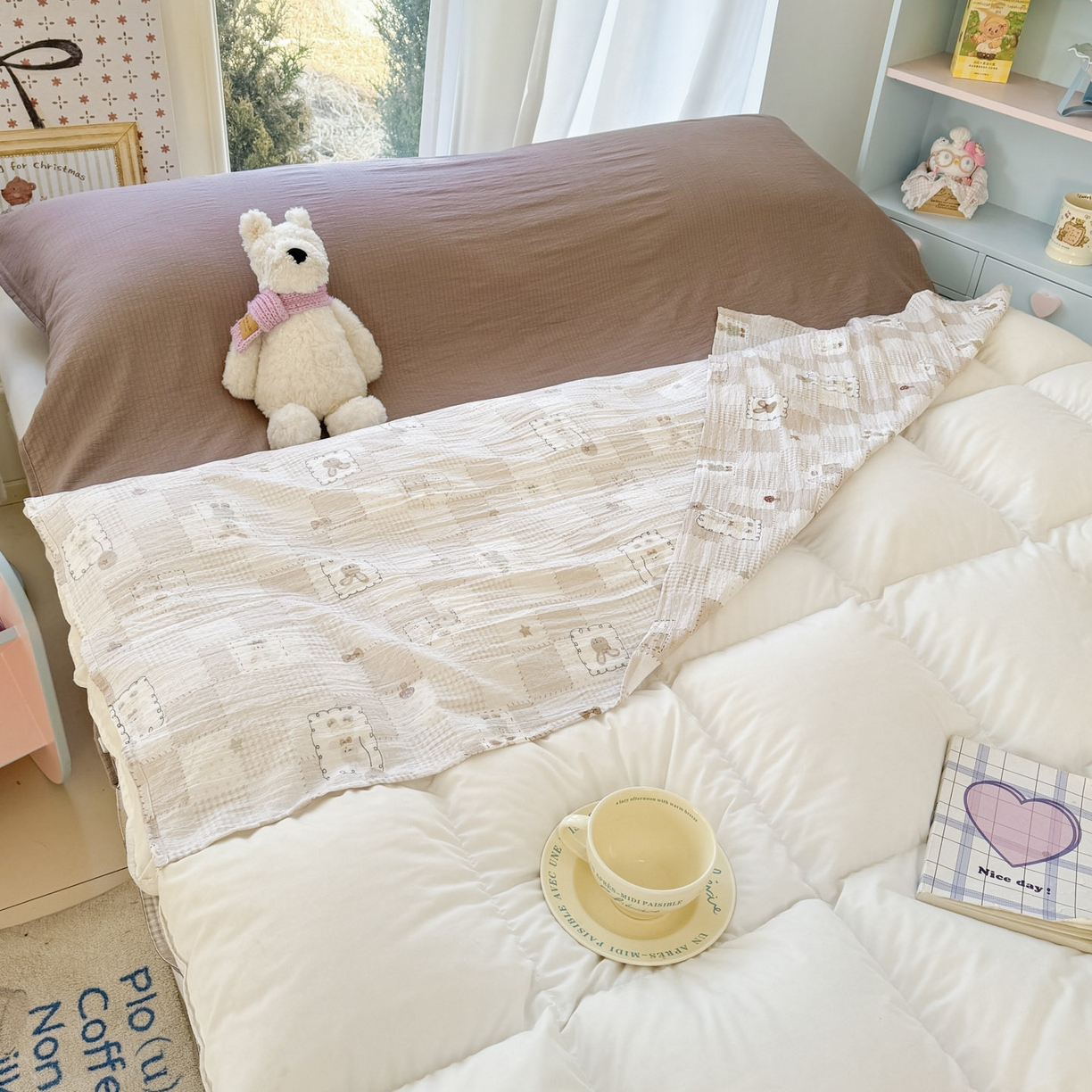 91家纺网 家纺一手货源 找家纺 Sweet dreams甜梦 2026新款A类皱皱双层纱小清新酒店一体式旅行睡袋 格子小兔