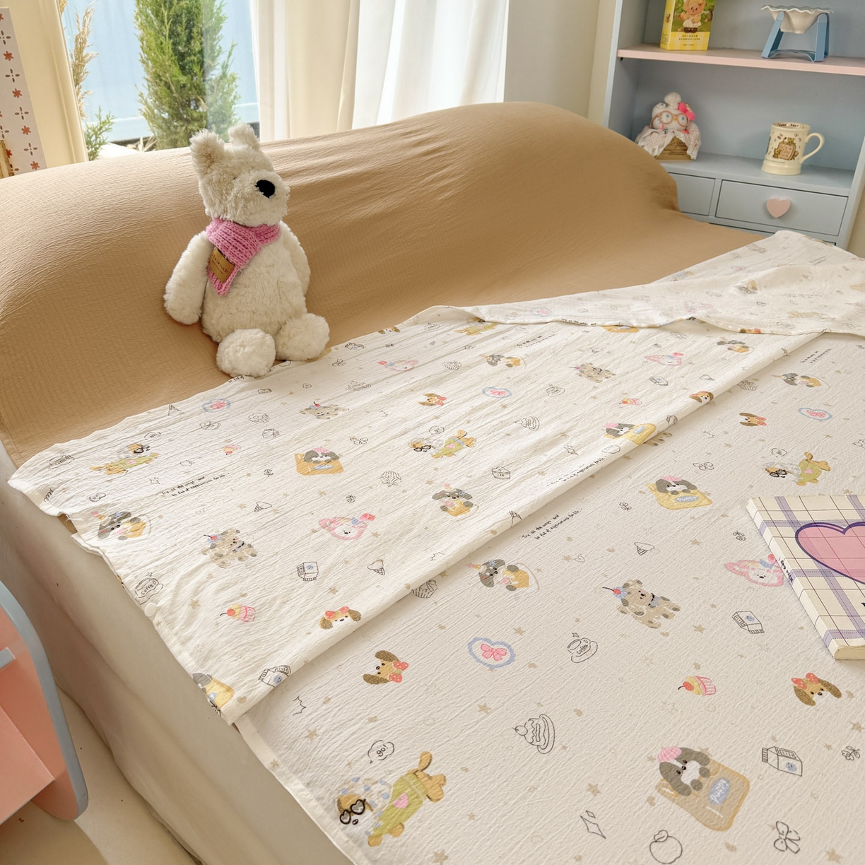 91家纺网 家纺一手货源 找家纺 Sweet dreams甜梦 2026新款A类皱皱双层纱小清新酒店一体式旅行睡袋 狗狗世界