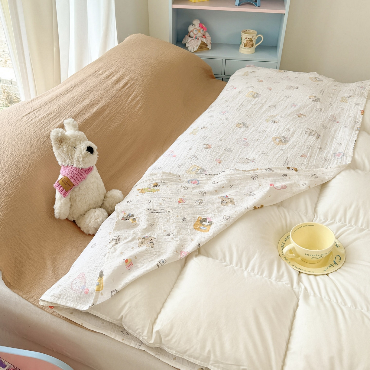 91家纺网 家纺一手货源 找家纺 Sweet dreams甜梦 2026新款A类皱皱双层纱小清新酒店一体式旅行睡袋 狗狗世界