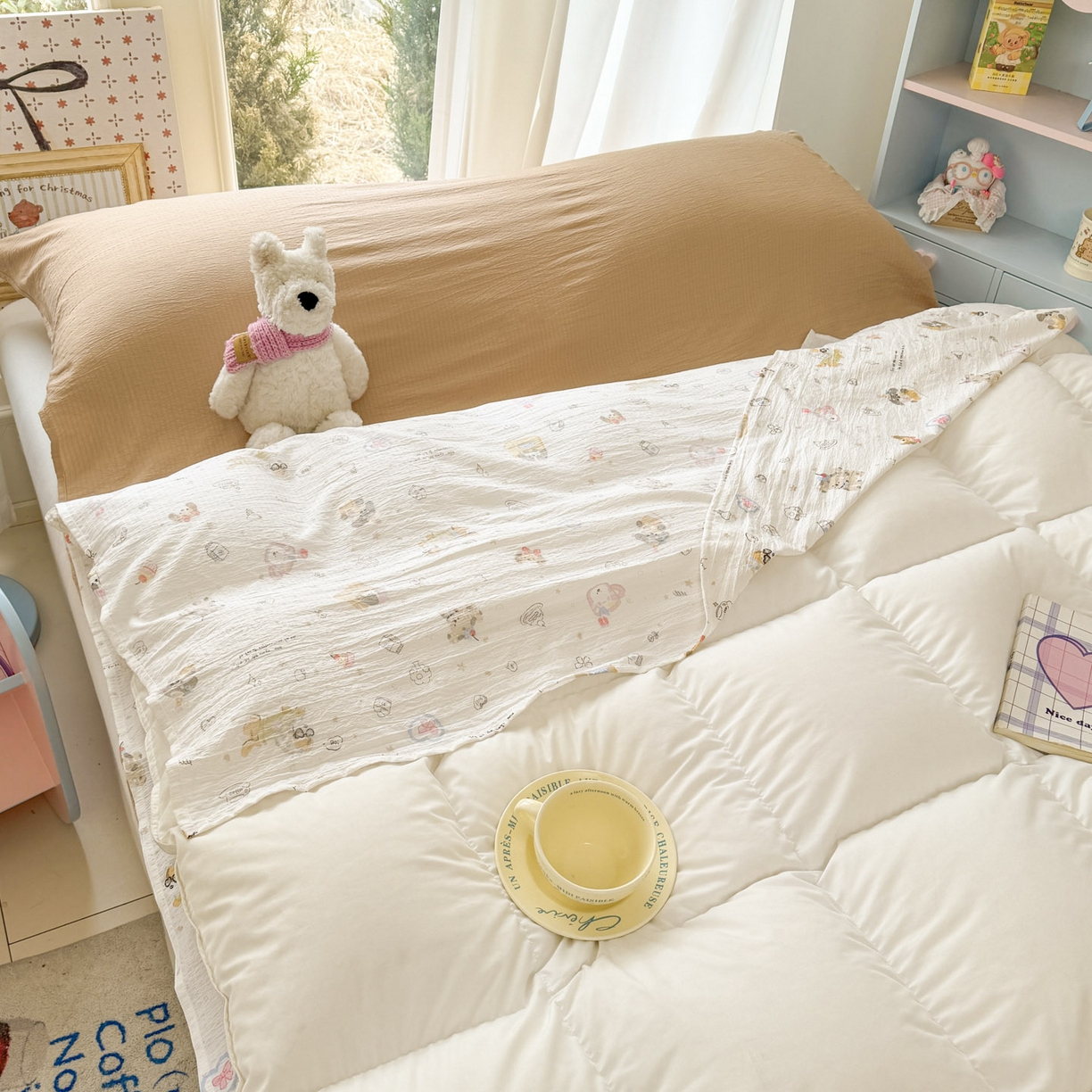 91家纺网 家纺一手货源 找家纺 Sweet dreams甜梦 2026新款A类皱皱双层纱小清新酒店一体式旅行睡袋 狗狗世界