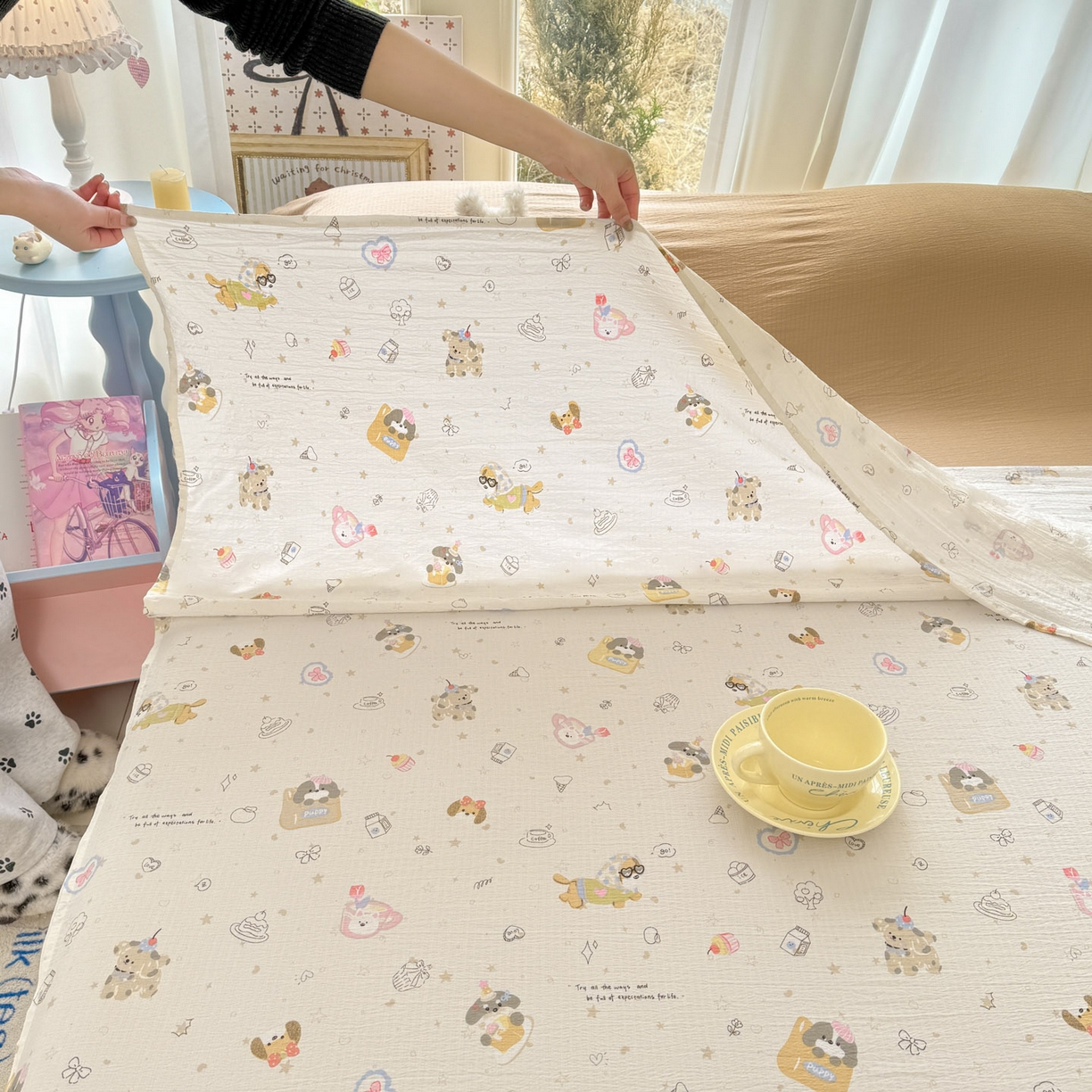 91家纺网 家纺一手货源 找家纺 Sweet dreams甜梦 2026新款A类皱皱双层纱小清新酒店一体式旅行睡袋 狗狗世界