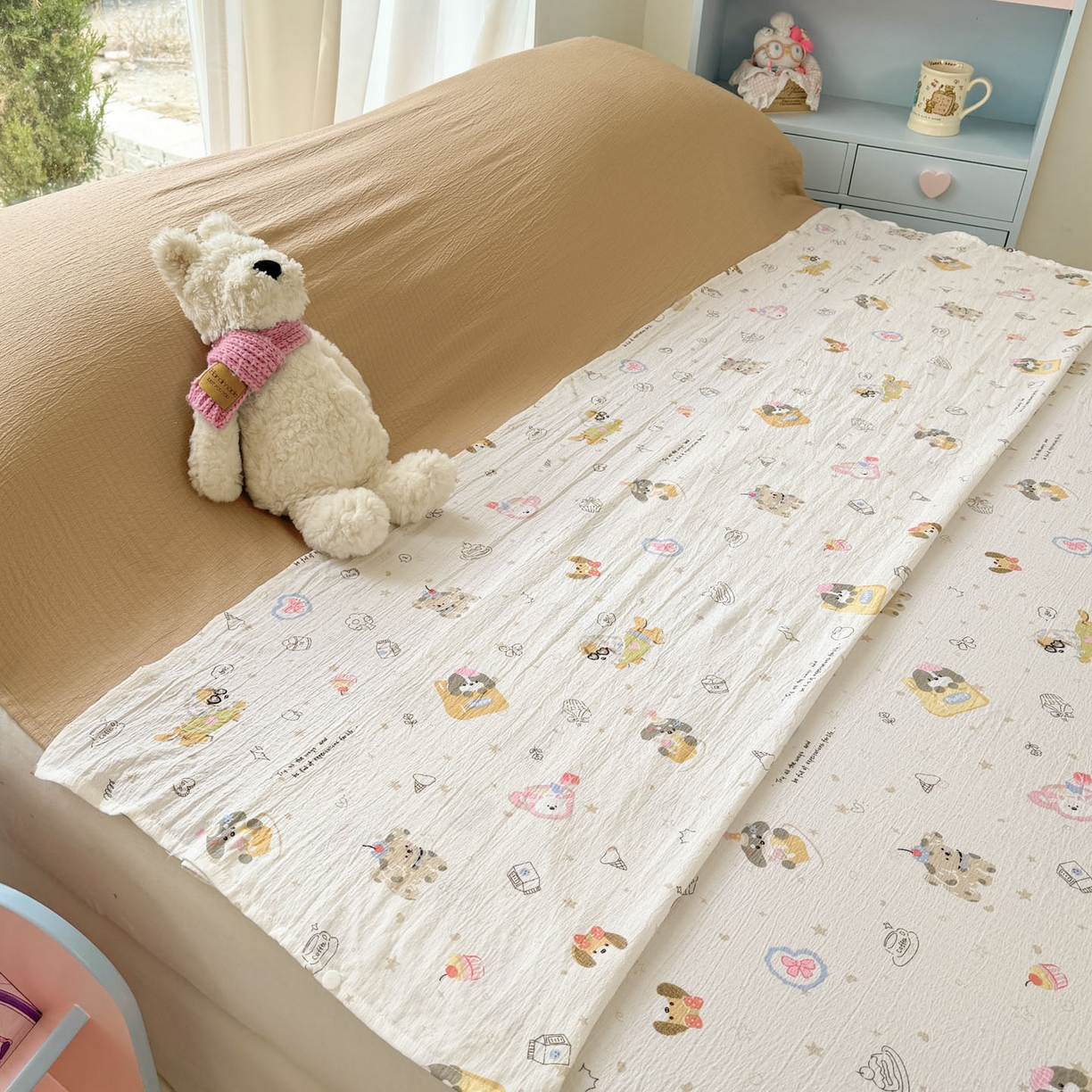 91家纺网 家纺一手货源 找家纺 Sweet dreams甜梦 2026新款A类皱皱双层纱小清新酒店一体式旅行睡袋 狗狗世界