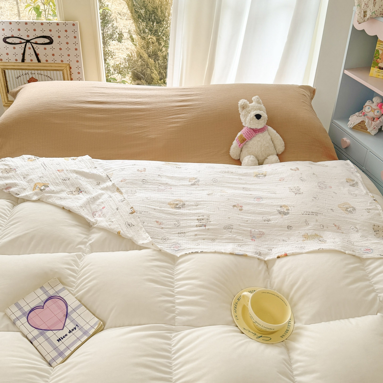 91家纺网 家纺一手货源 找家纺 Sweet dreams甜梦 2026新款A类皱皱双层纱小清新酒店一体式旅行睡袋 狗狗世界