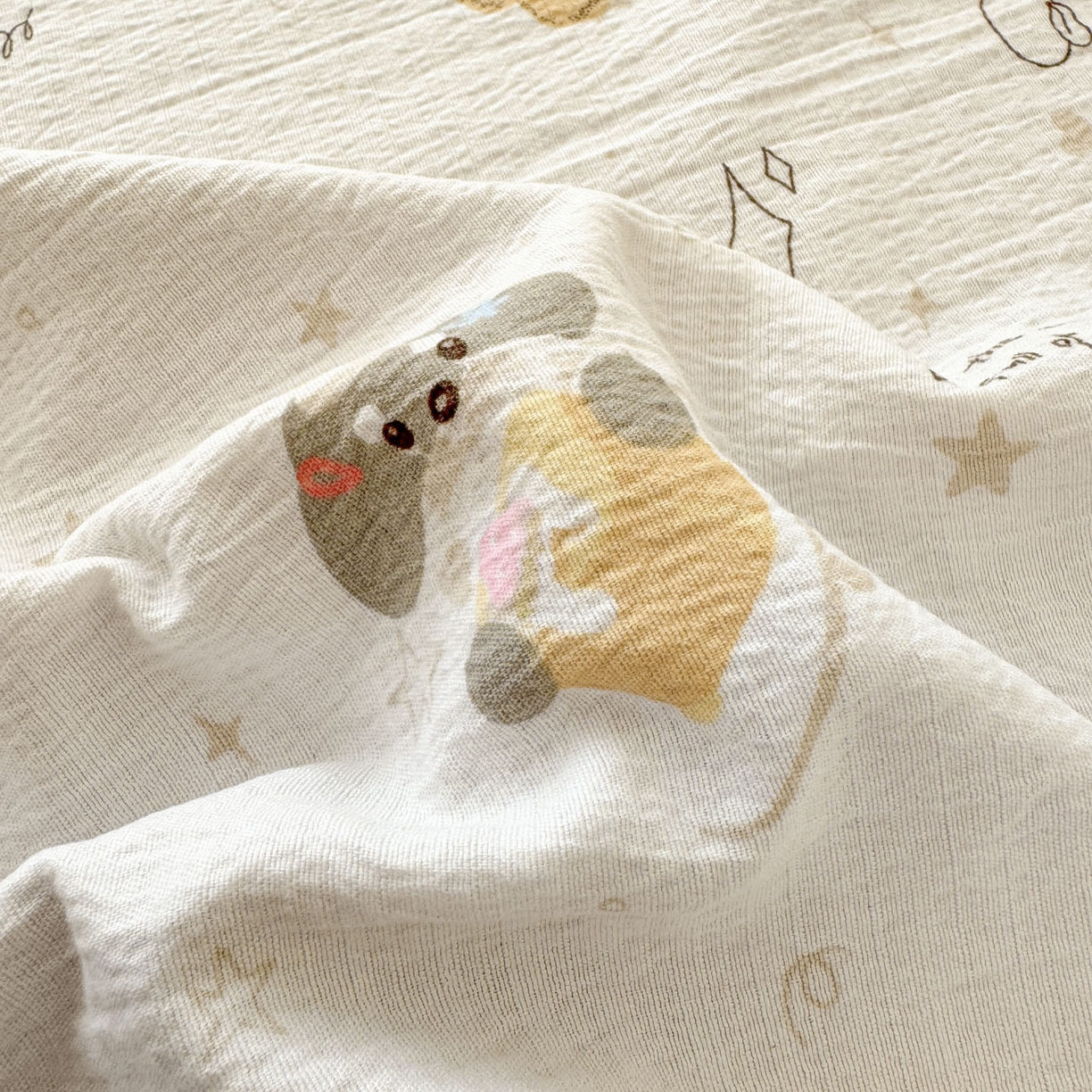 91家纺网 家纺一手货源 找家纺 Sweet dreams甜梦 2026新款A类皱皱双层纱小清新酒店一体式旅行睡袋 狗狗世界