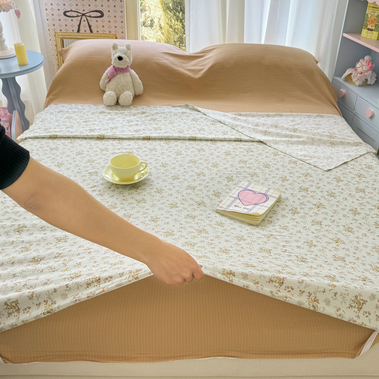 91家纺网 家纺一手货源 找家纺 Sweet dreams甜梦 2026新款A类皱皱双层纱小清新酒店一体式旅行睡袋 黄色小碎花