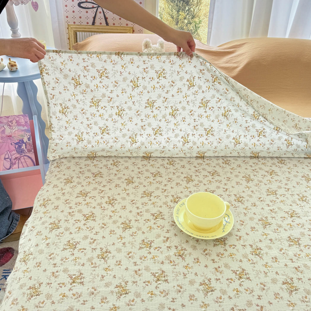 91家纺网 家纺一手货源 找家纺 Sweet dreams甜梦 2026新款A类皱皱双层纱小清新酒店一体式旅行睡袋 黄色小碎花