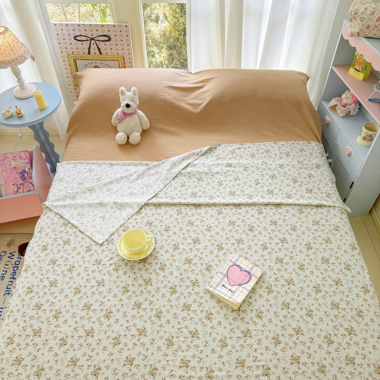 91家纺网 家纺一手货源 找家纺 Sweet dreams甜梦 2026新款A类皱皱双层纱小清新酒店一体式旅行睡袋 黄色小碎花