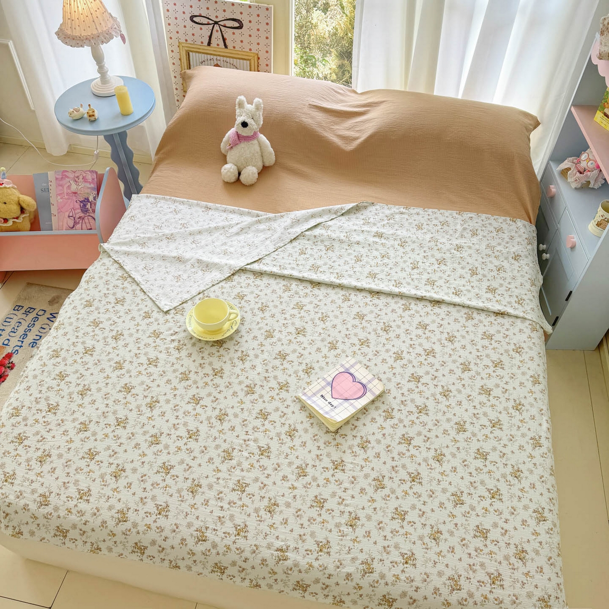 91家纺网 家纺一手货源 找家纺 Sweet dreams甜梦 2026新款A类皱皱双层纱小清新酒店一体式旅行睡袋 黄色小碎花