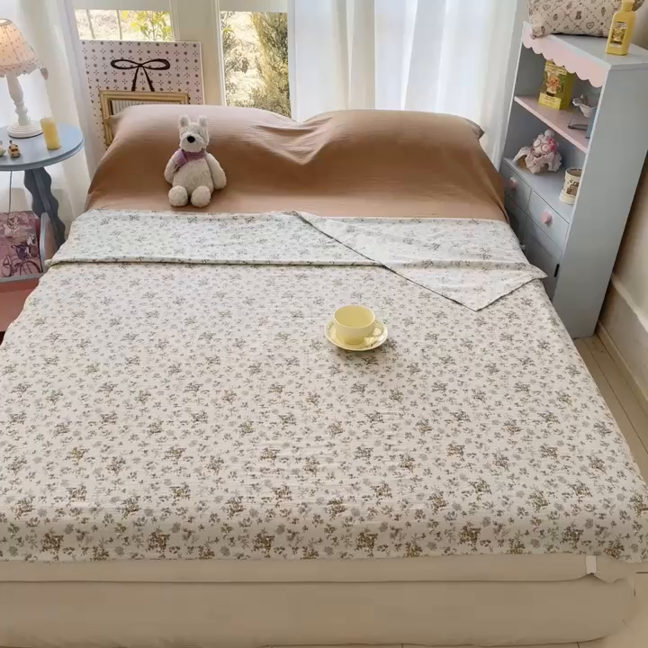 91家纺网 家纺一手货源 找家纺 Sweet dreams甜梦 2026新款A类皱皱双层纱小清新酒店一体式旅行睡袋 黄色小碎花